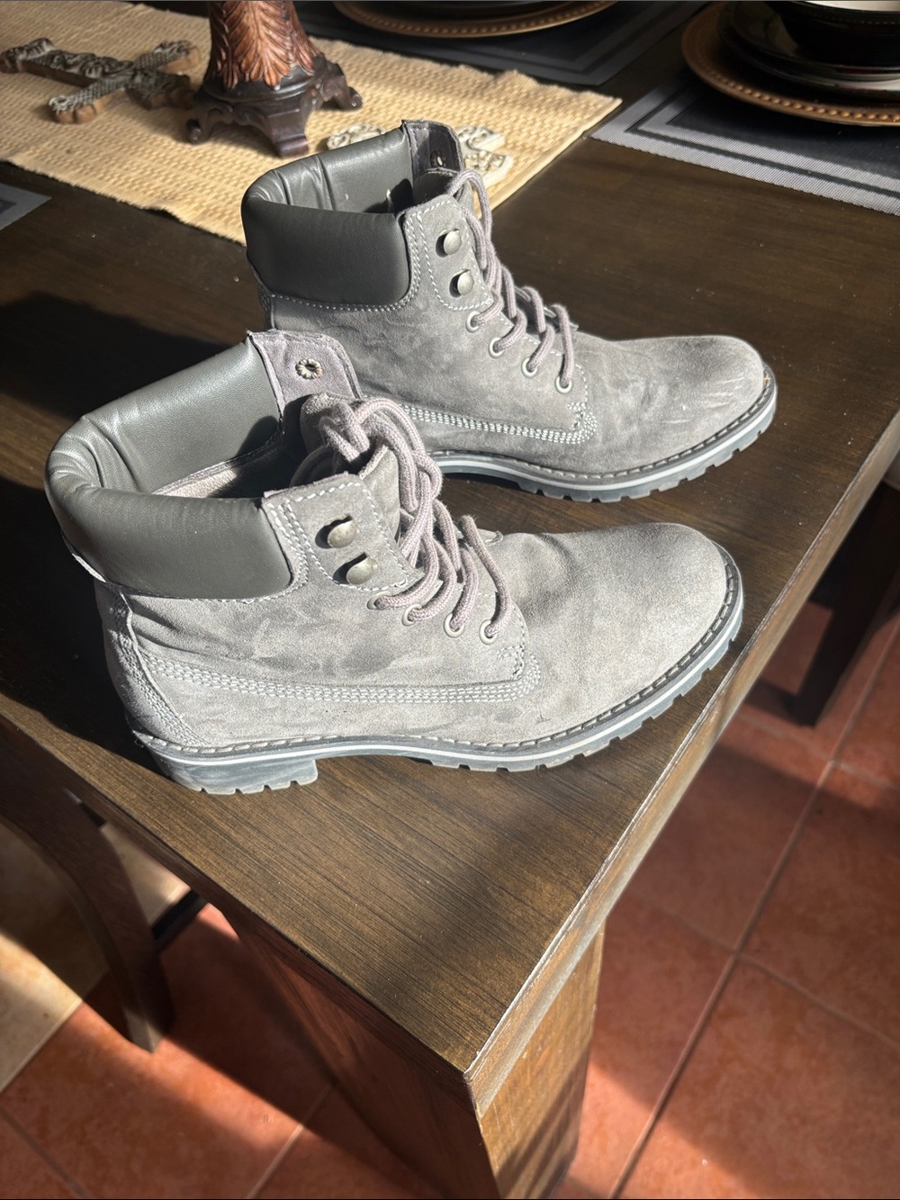 Women’s Will’s Vegan Store Grey Suede Lace-Up Work Boots